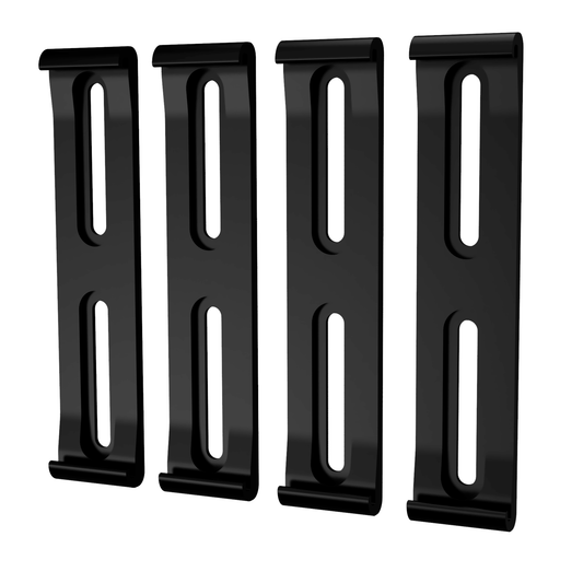 cztery sztuki bezramkowych mocowań do tablic rejestracyjnych